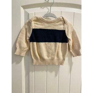 Baby babyGap Striped Crewneck Sweater 3-6 Months Beige & Navy